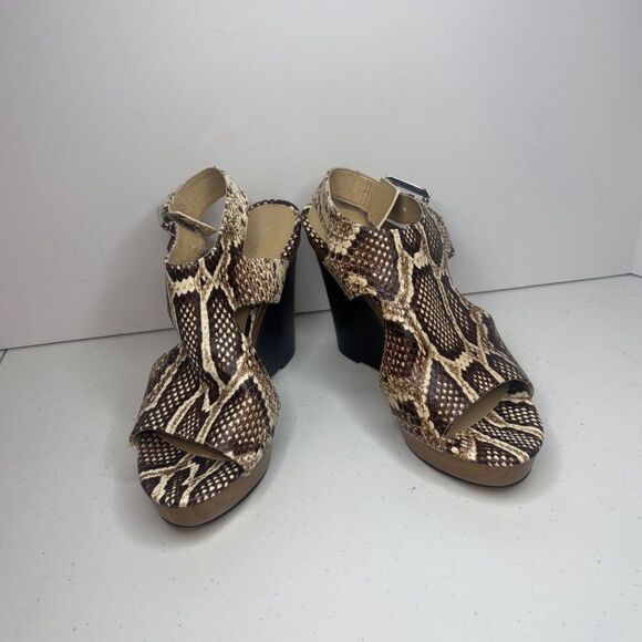 Michael Kors Snake Print Leather Wedge Heeled Sandals Designer Womens Like New - Picture 2 of 13